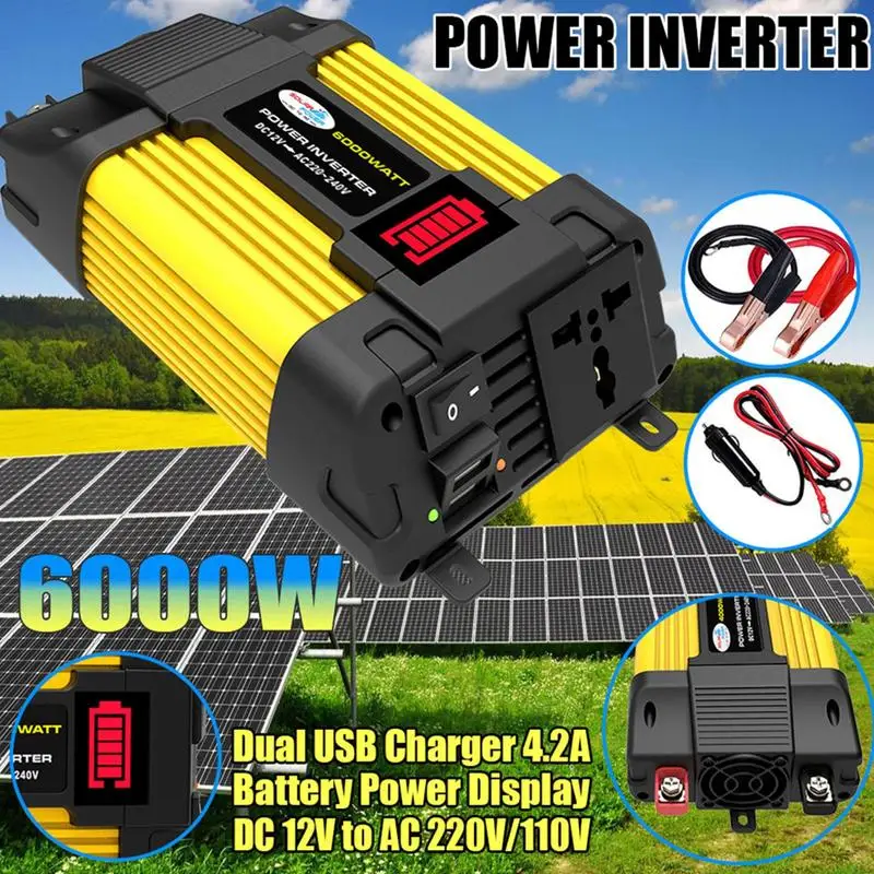 

Universal Car Inverter Direct-current 12V To 110V/220V Power 6000W/4000W Car Inverter 2 USB Dual Socket Smart Car Inverter