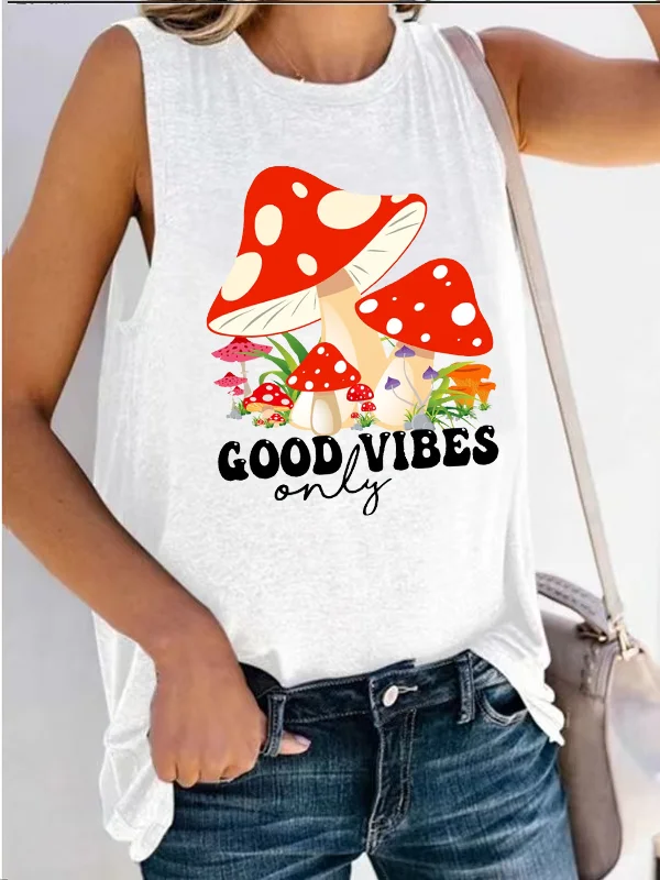 

Basic Clothing Good Vibes Women Sleeveless Shirt A Pile of Red Mushrooms Cute Ladies Tank Top Elegant Leisure Sprorts Singlet