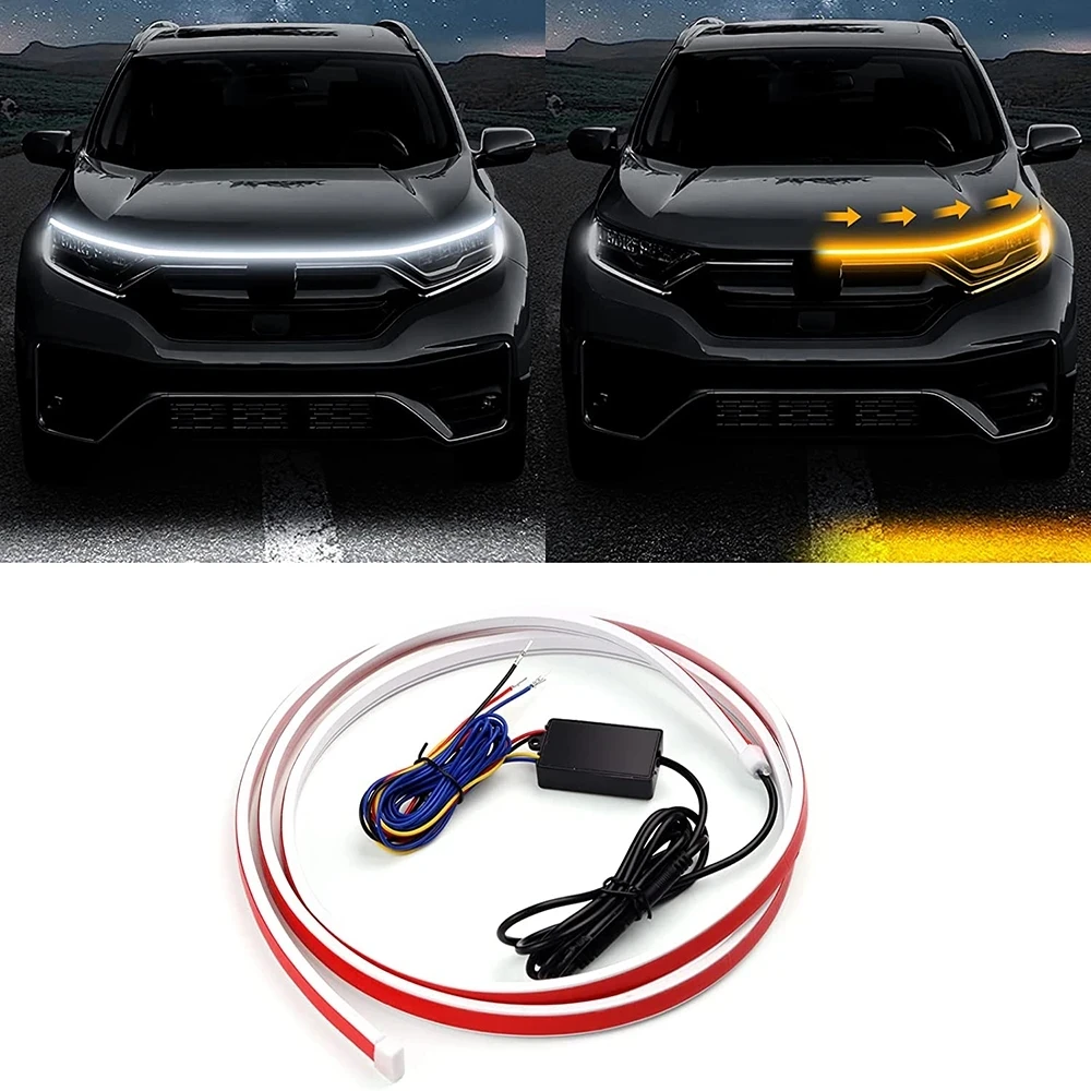 

OKEEN 4 In 1 Car Hood Light Strip Dynamic Start Scan With Turn Signal Light Cuttable Auto Ambient Daytime Running Light DRL 12V