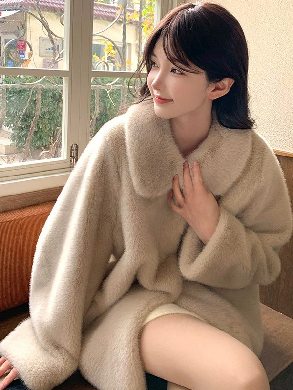 French Rixo Rane French sle Light Luxury⭐Advanced Mink Velvet Environmental Protection Fur Coat Outerwear Women Thick Loose