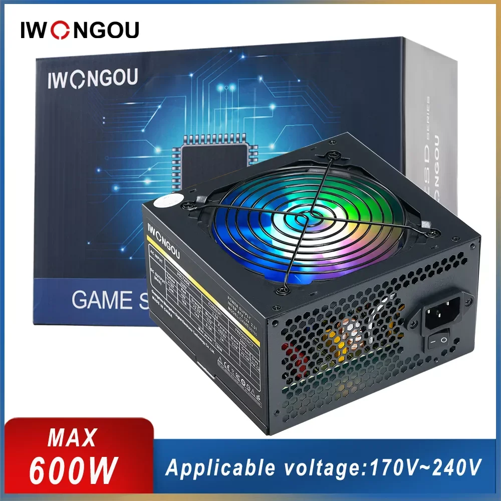 

IWONGOU Power Supply For PC 600W Max 24pin 12v Atx Fonte 600W Max Active PFC Computer Font For Gaming Desktop GAMESD600 PSU