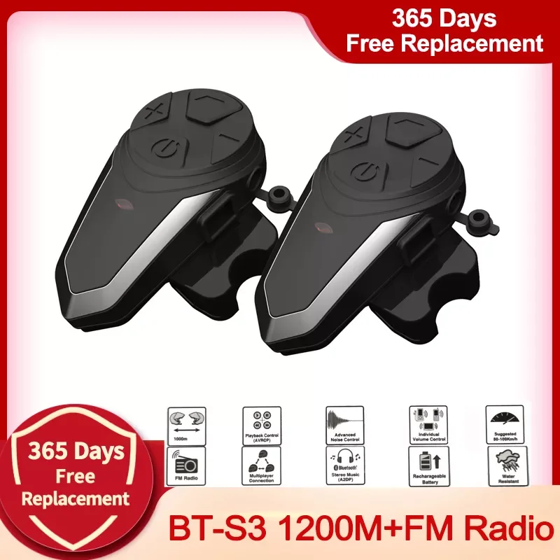

BT-S3 1200M Motorcycle Bluetooth Helmet Headsets Intercom for Riders Wireless Intercomunicador Interphone MP3 FM