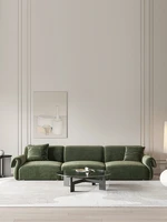 french luxury sofa small apartment living room straight row super deep seat wide dark green flannelette art