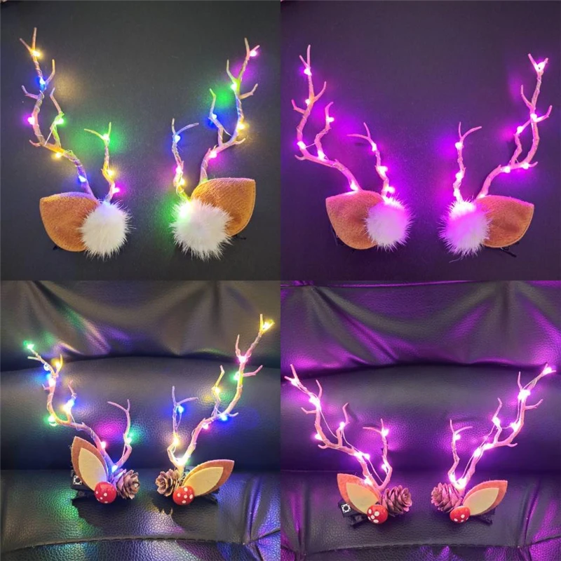 

Led Christmas Antler Headwear for Women Girls Glowing Elk Horn Hair Clip Christmas Gift Elk Headwear with Lights Navidad Decor