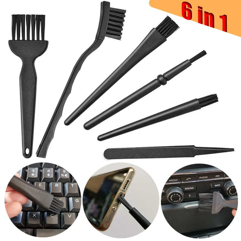 6 in 1 Small Portable Plastic Handle Nylon Anti Static Brushes Computer Keyboard Cleaning Brush Kit Laptop Mobile PC Cleaner Kit