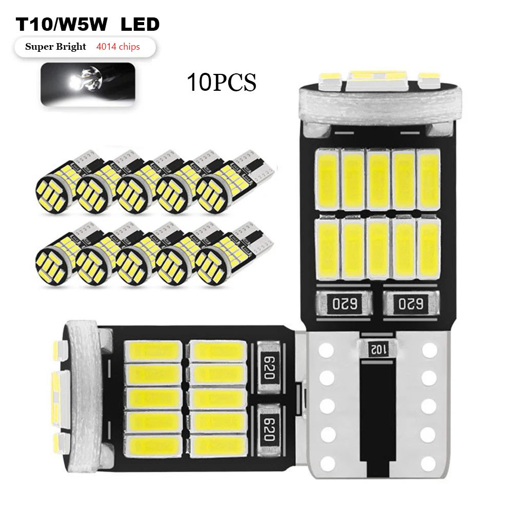 

10Pcs W5W T10 Led Bulbs Canbus 4014 Smd 6000K 168 194 Led 5W5 Car Interior Dome Reading License Plate Super Bright Signal Lamp