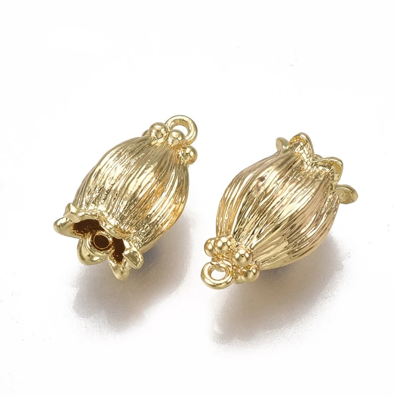 

2PCS Brass Links connectors Nickel Free Real 18K Gold Plated Flower 15x9x8mm Hole: 1mm