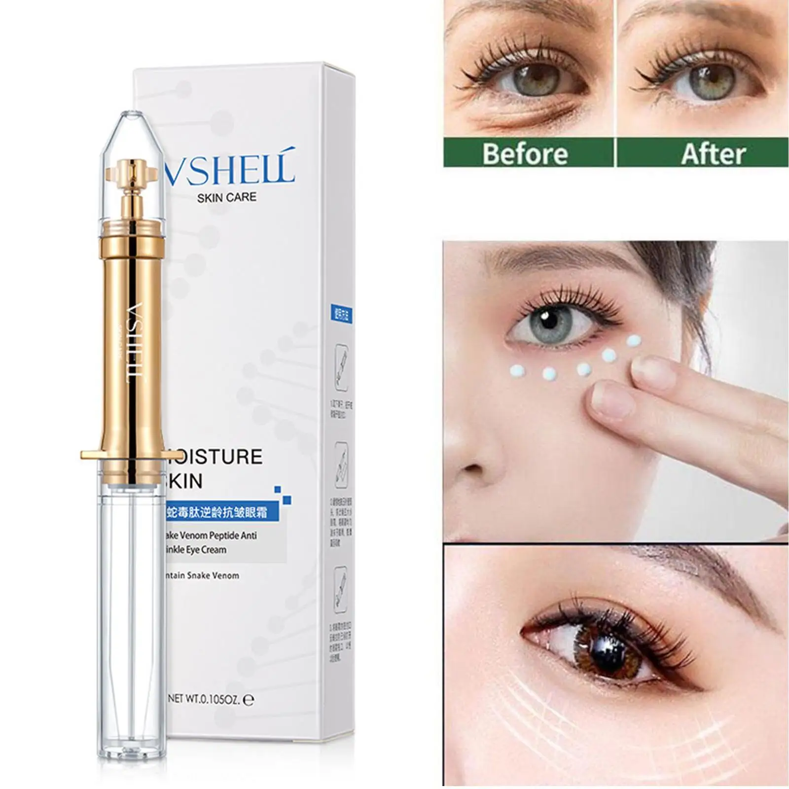 

Snake Eye Cream Remove Eye Bags Dark Circles Eye Wrinkles Instant Lifting Liquid Pump Eye Cream Anti Puffiness Essence