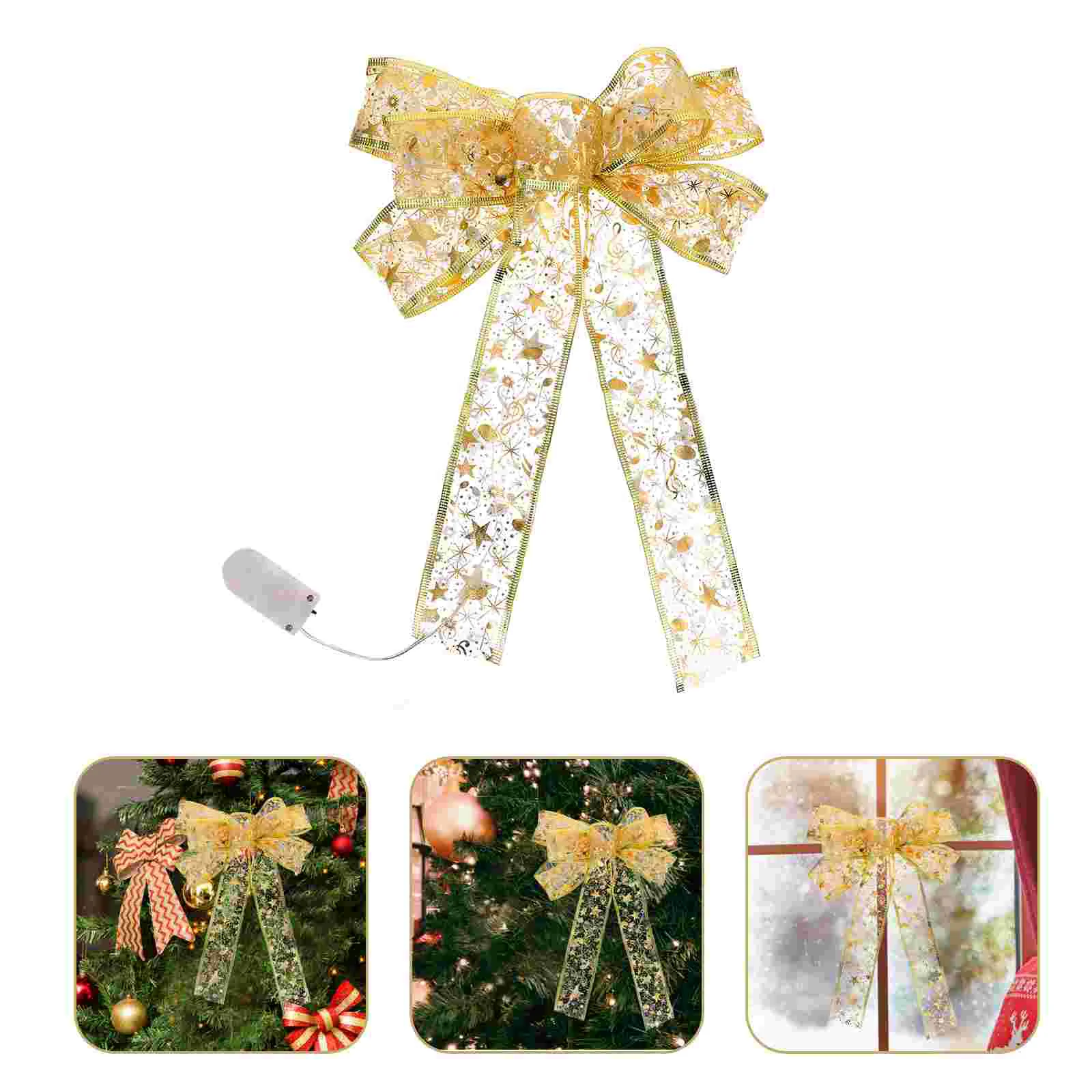 

Lighted Bow Christmas Ornament Craft Decorations Bowknot Xmas Tree Luminous Bows Hanging Adornment Gift