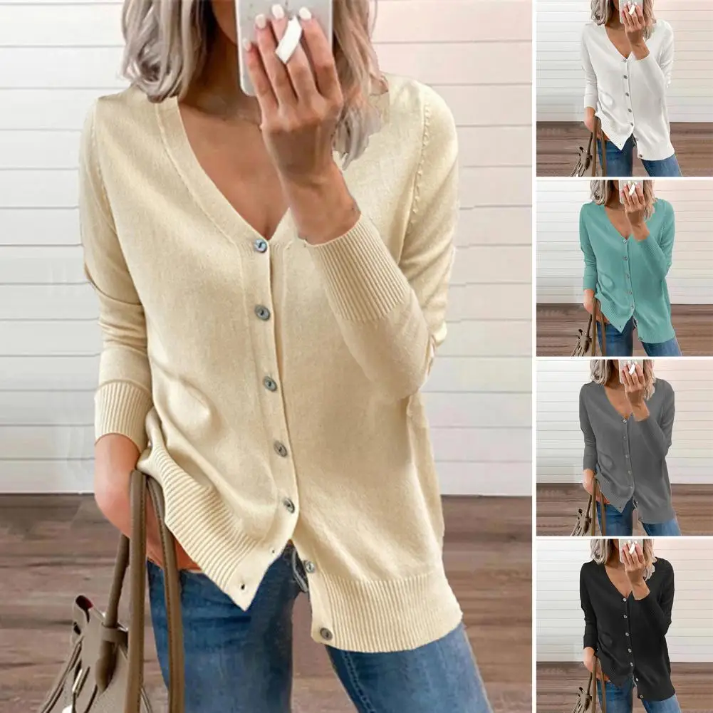 

Женский трикотажный кардиган с V-образным вырезом и длинными рукавами