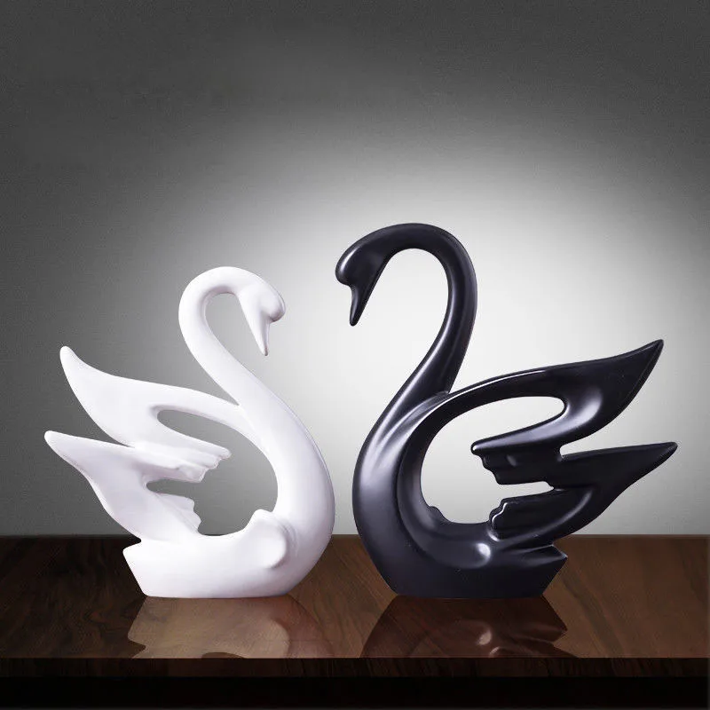 

Nordic Black White Couple Swan Living Room Decoration Ornaments Simple Wedding Gifts Figurines & Miniatures Home Decor
