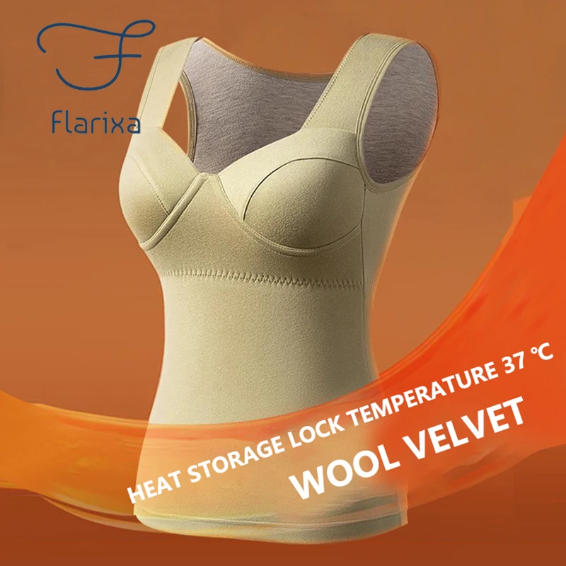 Flarixa Seamless Slimming Women's Thermal Underwear Warm Vest With Bra Wear Inside Chest Pad Warm Lingerie Winter Clothes