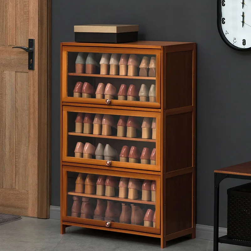 

Wooden Transparent Shoe Cabinets Door Multi Layer Large Size Storage Shoe Rack Vertical Simple Zapatera Organizador Prateleiras
