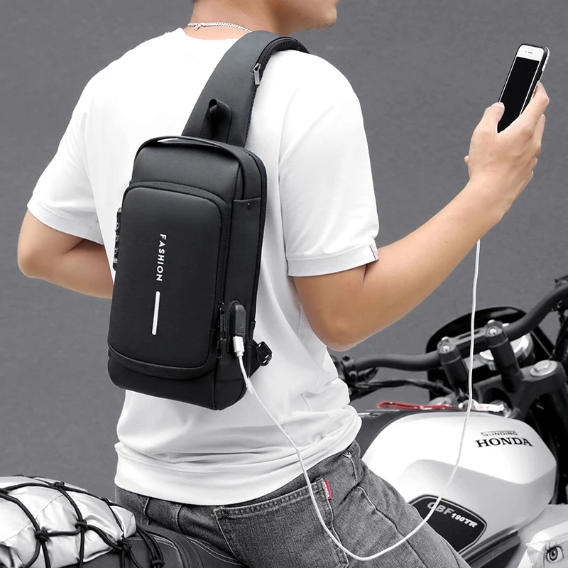 Men Multifunction Chest Bag Sport Sling Bag Male USB Charging Anti-theft with Password Lock for Riding Motorcycle Chest Packs