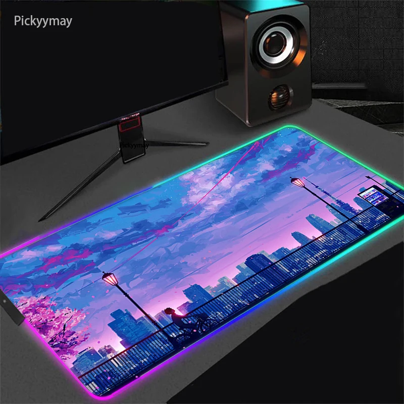 rgb anime mouse pad sailor moon landscape table mat laptop gaming keyboard kawaii desk mat led lighting mousepad xxl gamer rug free global shipping