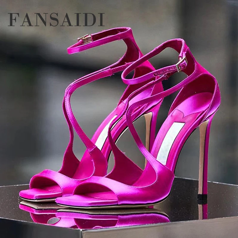 

Женские босоножки на шпильке FANSAIDI, зеленые или фиолетовые сандалии на прозрачном каблуке, сексуальная обувь для зрелых, размер 41, 42, 43, 44, 45, д...