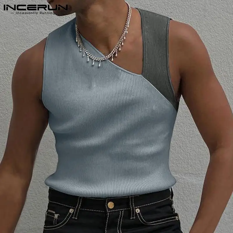 

INCERUN Tops 2021 Fashion Hot Sale New Men Stitching Fine Grain Waistcoat Hollow Out Comfortable Leisure Sleeveless Vests S-5XL