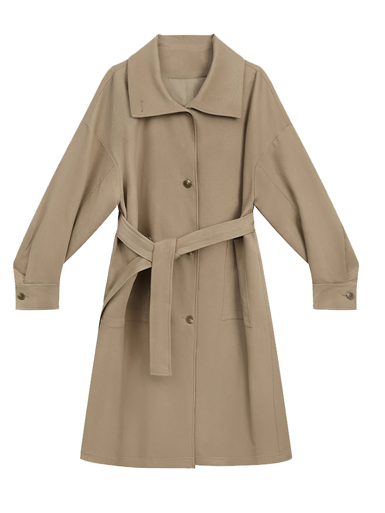 Lautaro Весенне-осенний тренч цвета хаки для женщин с заниженным плечом и длинным