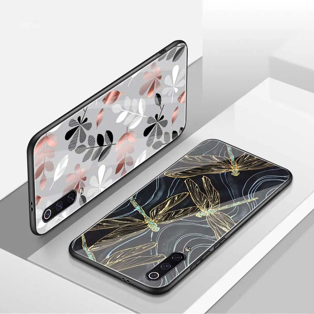 Чехол для телефона с изображением листьев и цветов для Xiaomi Redmi Note 10 8 9 7 11 Pro 8T Mi 11T 9T 10T A3 Lite Poco X3 F3 с защитным закаленным стеклом.