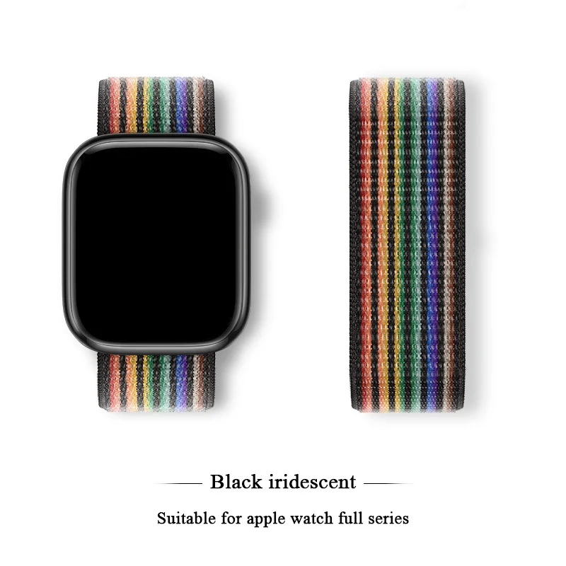 Rainbow Nylon Watchband for Apple Watch 7 8 Band 45mm 41mm Smartwatch Wristband for Iwatch Series SE 6 5 3 42 40 44 38mm Strap