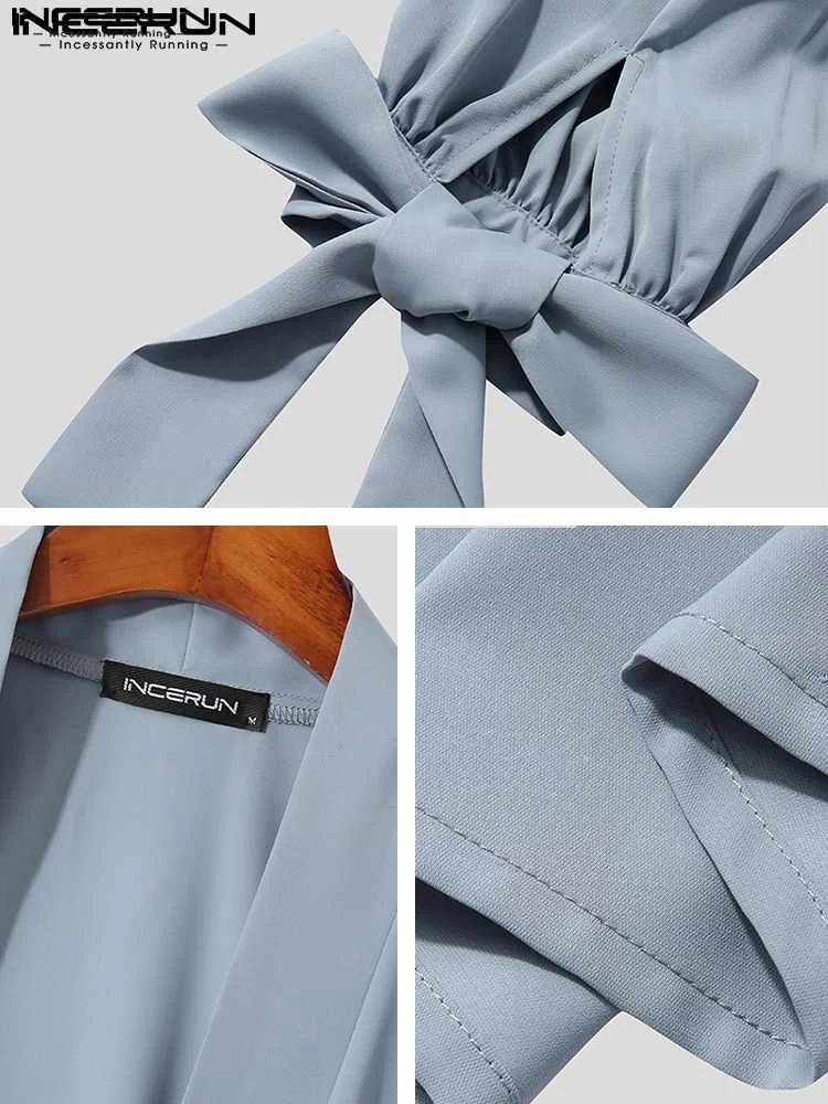 Fashion Casual Style Men Tops 2022 Baggy Bow Cardigan Blouse Stylish Male Solid Comfortable Clubwear V-Neck Casual Shirts S-5XL