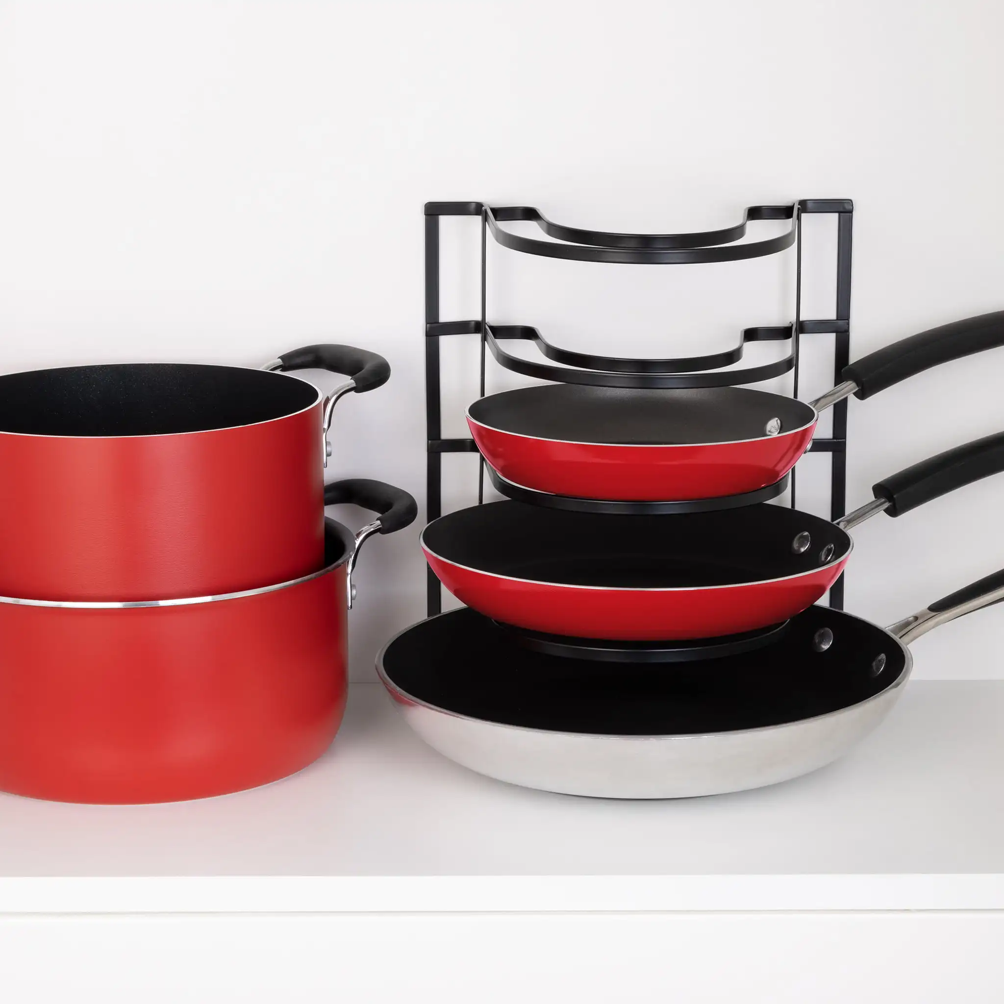 

5-Tier Pan/Lid Organizer with Premium Wood Accents - Black, Kitchen Organizer, Kitchen Accessories, Storage Organizer