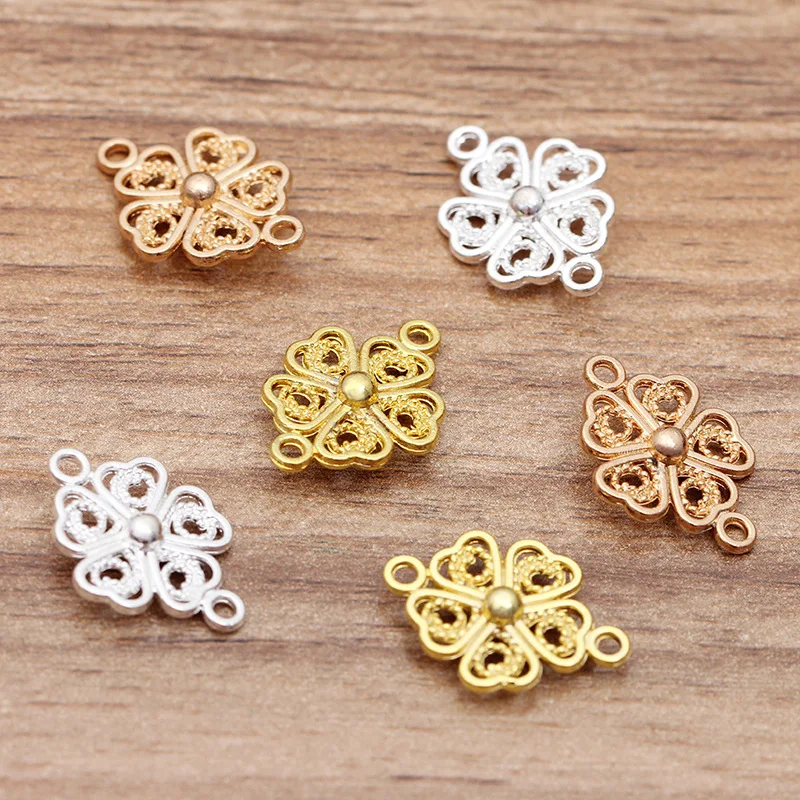 

New 21*15mm 20pieces/bag Zinc Alloy Double-deck Hearts Flowers Charms Connectors Pendants for Girls Earrings Jewelry Accessories