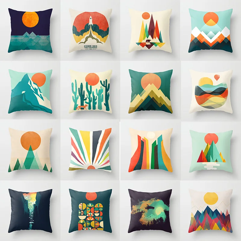 

New Minimal Lines Abstract Pillowcase Sun Mountain Cushion Cover Home Sofa Chair Decor Pillowcase