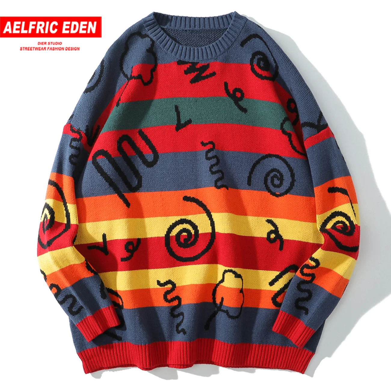 

KKAYCATE винтажный Ретро Радужный многоцветный вязаный свитер мужской осенний уличный Свитер оверсайз Харадзюку хип-хоп пуловер