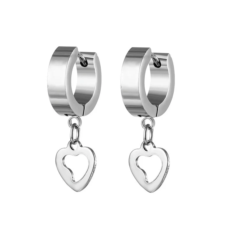 

Unique Design Stainless Steel Heart Hoop Earrings For Couple Jewelry Accessories Simple Personality Women Men Gifts Earring