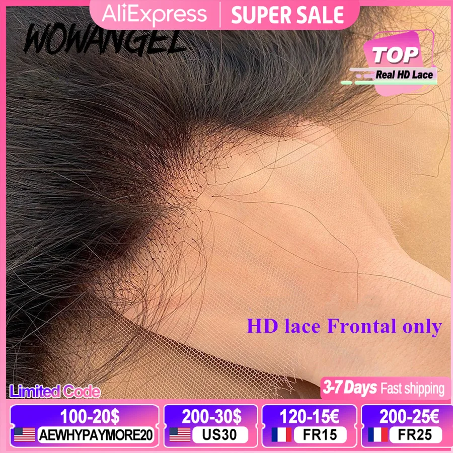 Wow Angel 13x6 HD lace Frontal Invisible HD Transparent Lace Melt Skins Straight 13x4 HD Lace Only Human Hair Remy Pre Plucked
