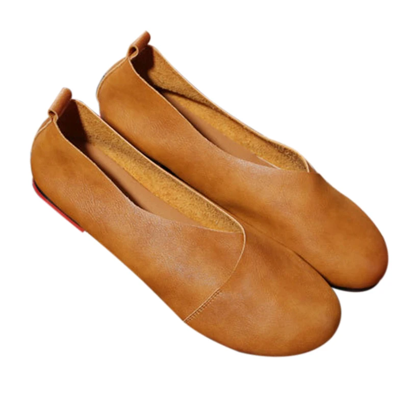 

2022 Genuine Leather Flat Shoes Woman Hand-sewn Leather Loafers Cowhide Flexible Spring Casual Shoes Women Flats Women Shoes