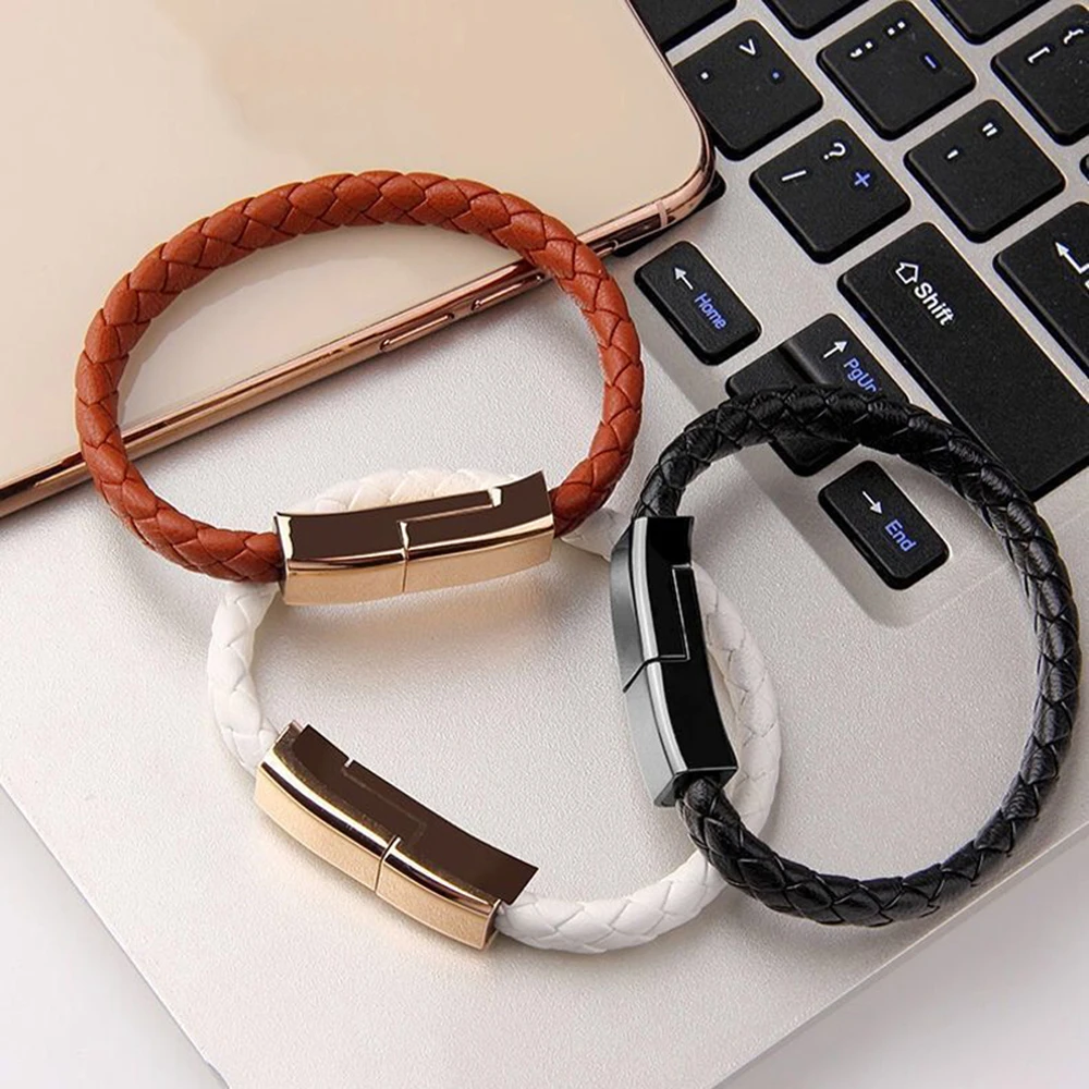 

Bracelet USB Fast Charging Data Cable Type C Micro USB Bracelet Alloy Leather Wrist Strap iPhone Samsung Huawei Charging Cable