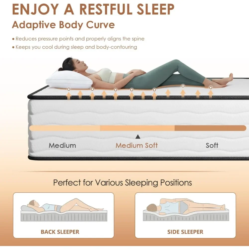 12-дюймовый матрас с внутренней пружиной в коробке бамбуковым угольным гелем из