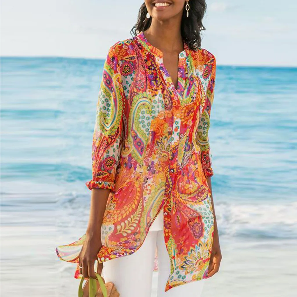 

2022 Chiffon Printed Cover Up Button Retro Beach Dress Women Bohemia Bikini Swimwear Kaftan Beach Cover Ups Saida De Praia Pareo