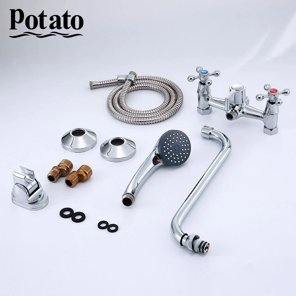 potato bathroom shower faucet economic zinc trough bathtub sprayer double control bath mixer with shower head p2465 free global shipping
