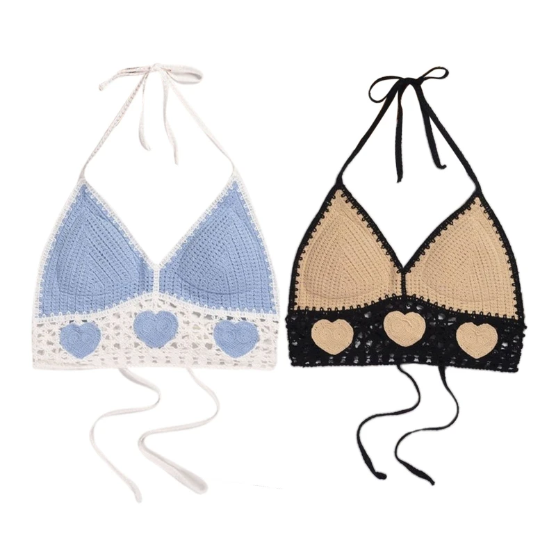 

Sweet Women Knit Halter Tank Tops Padded Bra Summer Backless Beach Holiday All-match Camisole Matching Blazer Jacket