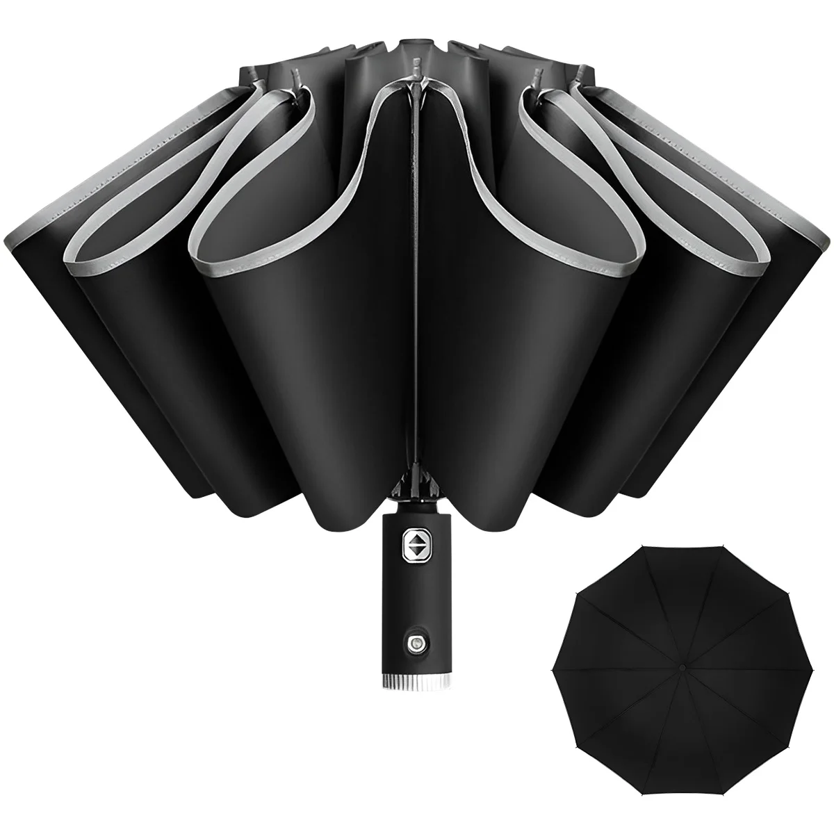 

Зонт задний, 10 ребер, автоматический зонт заднего хода со светоотражающей полосой, ветрозащитный водонепроницаемый перевернутый складной зонт