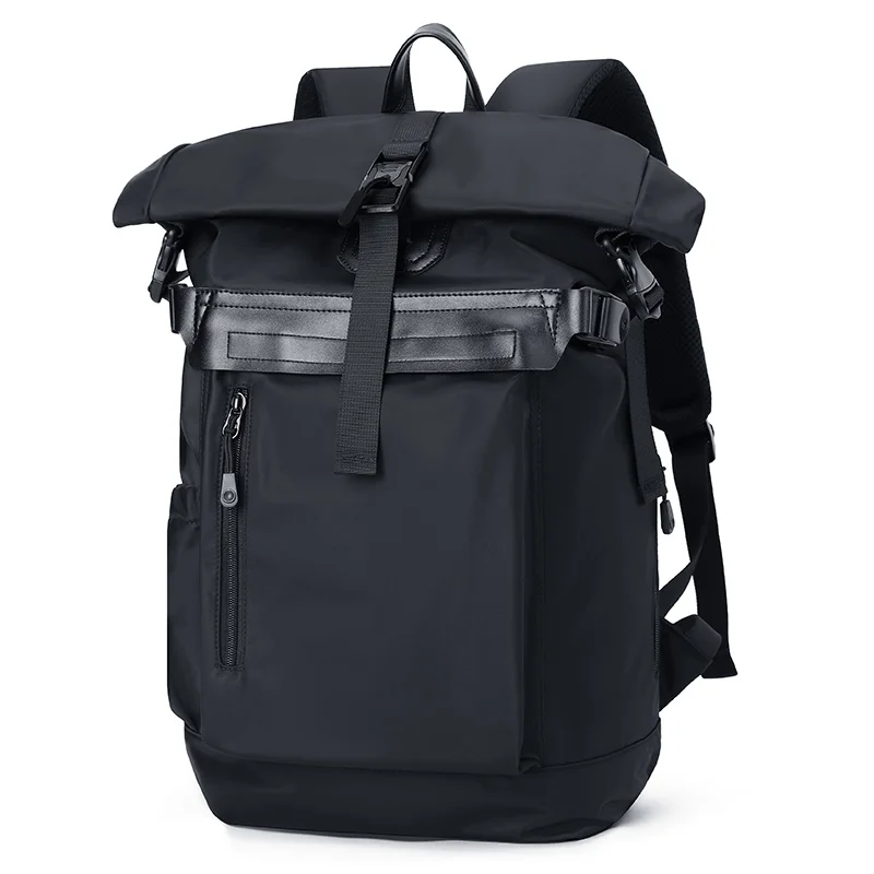 

New Style Oxford Male's Backpack Rolling Top Flap Button Casual Simple Bag Compartment Multifunctional Fashion Knapsack
