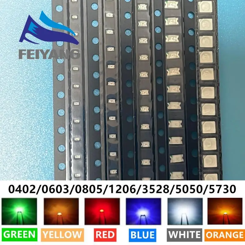 0402 0603 0805 1206 3528 5050 5730 3020 3014 SMD LED красный желтый зеленый Белый Синий Оранжевый