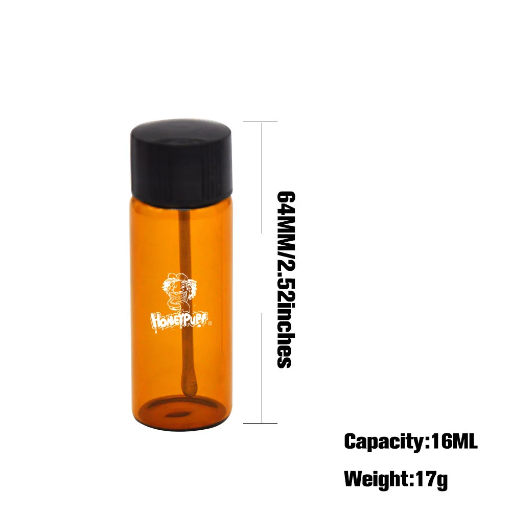 5pcs 67MM  Portable Amber Glass Oil Bottles Pill Box Case Sniffer bottles,Snuff Sniffer Bottle With Metal Spoon.Color Random