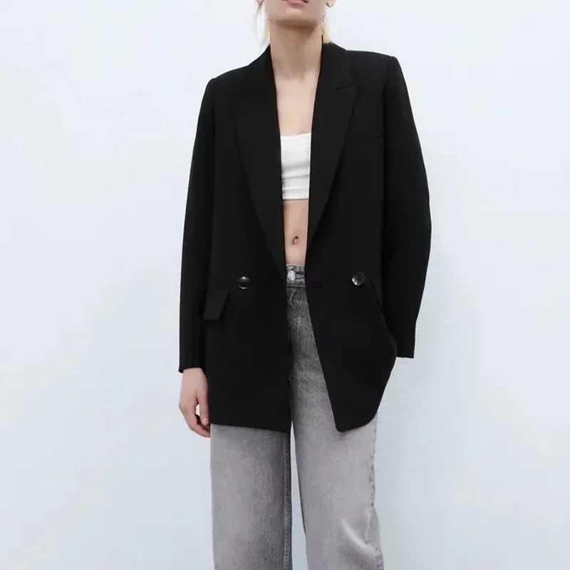 

Женский пиджак, черное пальто с пуговицами, верхняя одежда, женские топы с длинным рукавом, однотонный Элегантный женский Блейзер, Женская О...