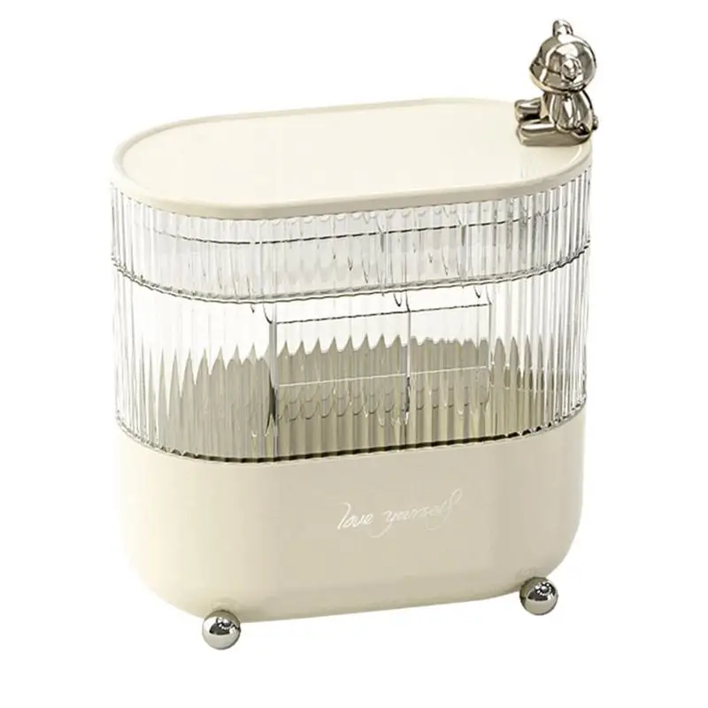 

Makeup Brush Holder 360 Rotating Makeup Organizer Box With Lid 3-layer Cosmetics Storage Box Vanity Organiser Qtip Container