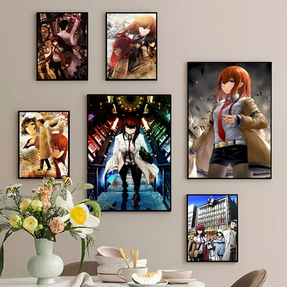 Japan Popular Sci-Fi Anime STEINS GATE Movie Sticky Posters Vintage Room Bar Cafe Decor Nordic Home