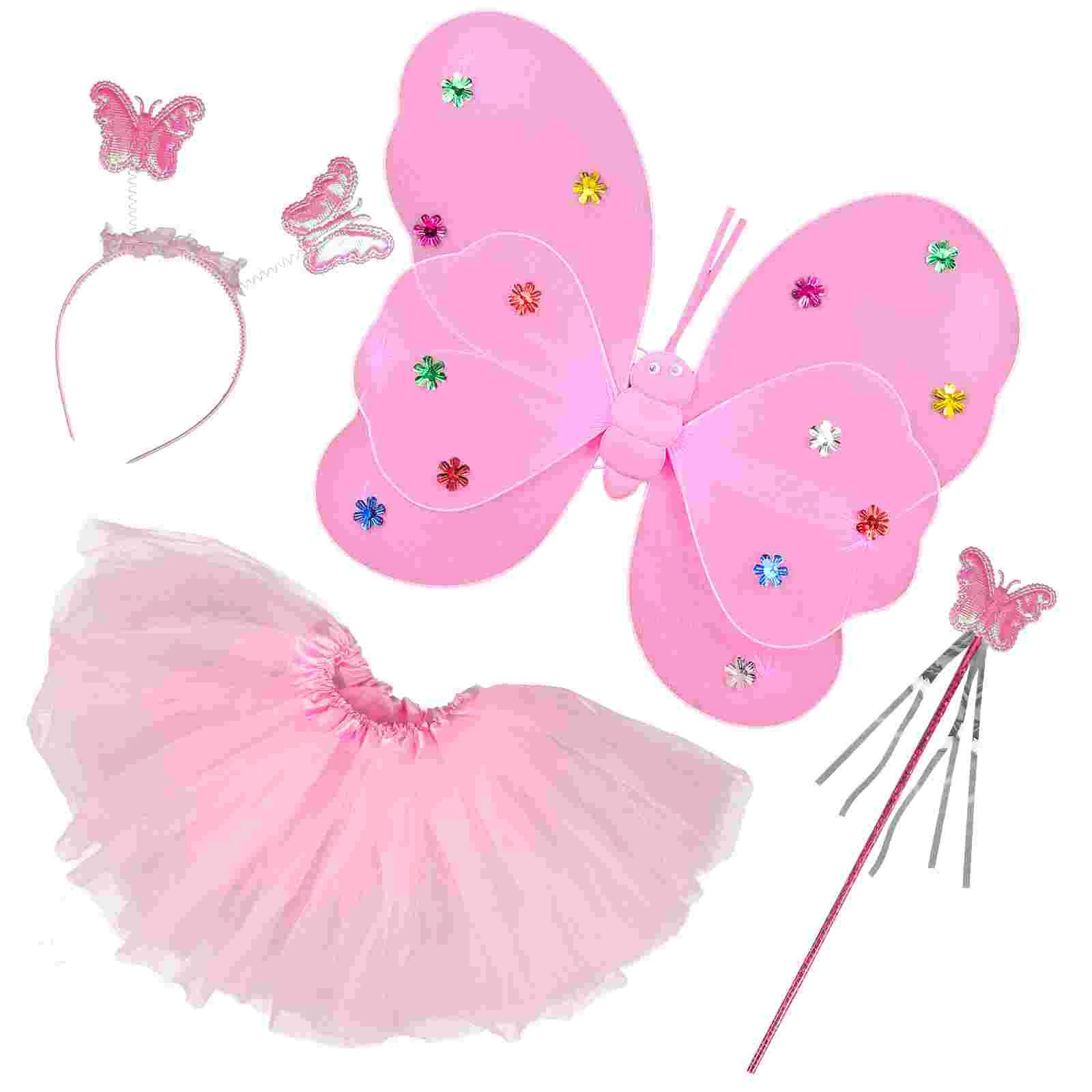 

Butterfly Wings Set Girl's Costume Wand Girls Make Dress-up Fairy Decor Plastic Headband Child