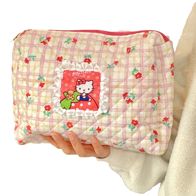 

Kawaii 12 дюймов Sanriod серии Hello Kitty двухцветная косметичка большая емкость милая девушка портативная девушка сердце мультфильм сумка для хранен...