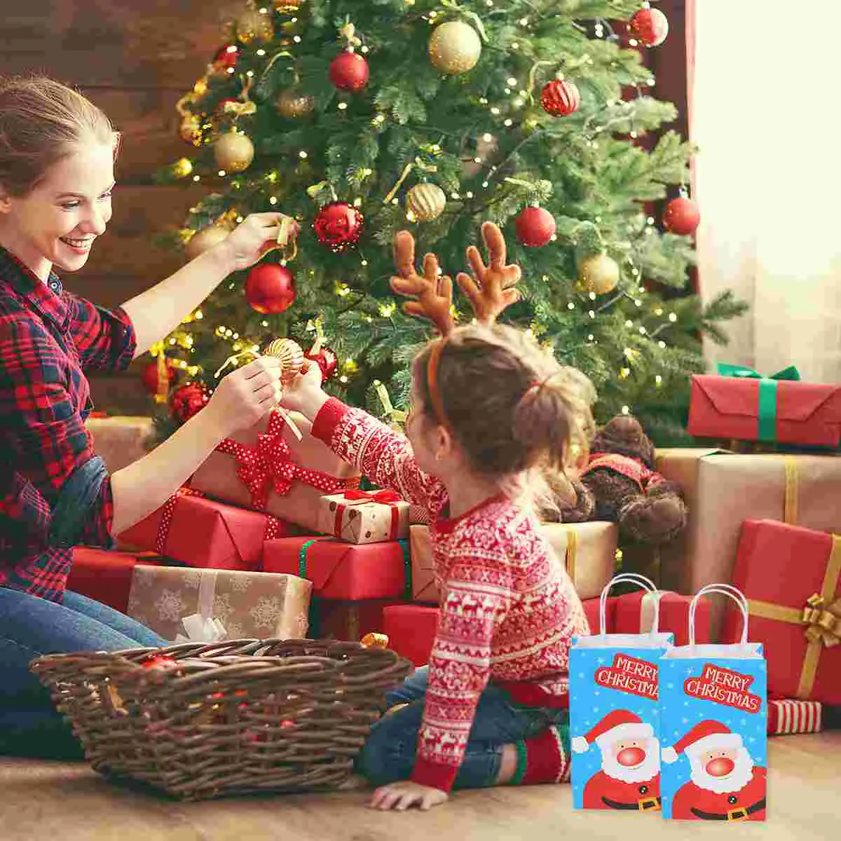 24 Hand Tote Kraft Paper Bag Christmas Bag Festival Bag for Decor Candy Gift