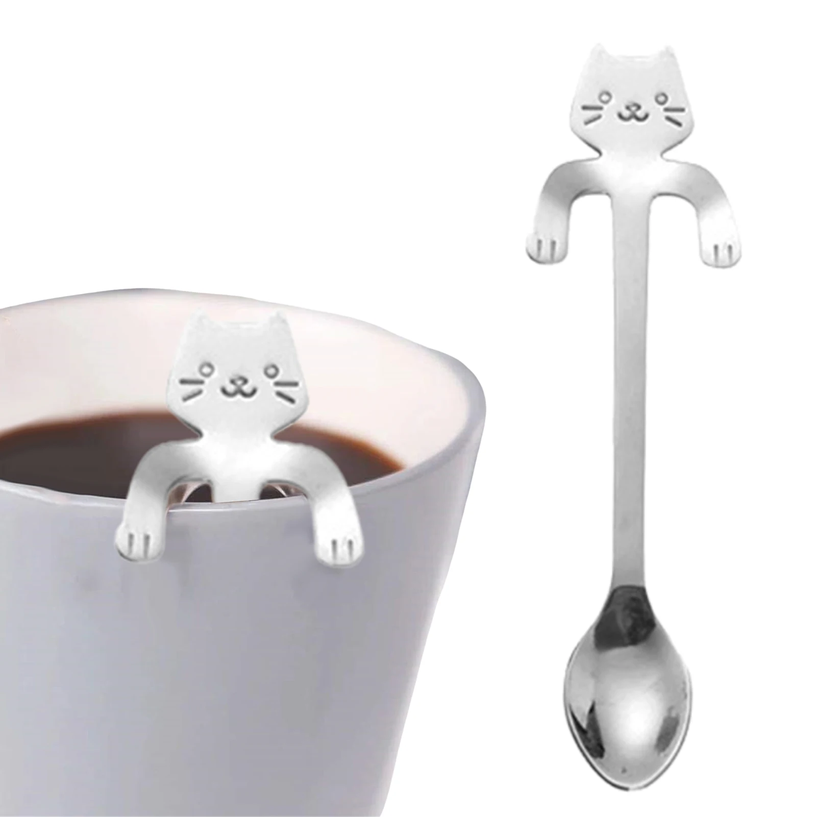 

Single Cute Mini Cat Coffee Teaspoon Creative Adorable Colored Metal Stainless Steel Dessert Scoop Tableware For Wed Party Kitch