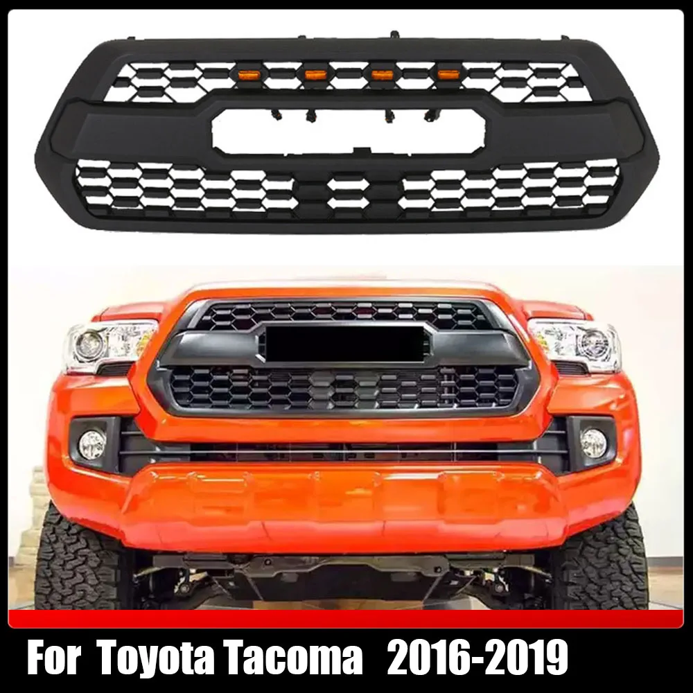 

Fit For Toyota Tacoma 2016-2019 Front Bumper Grille Trims Cover Racing Grills Black Compatible Mash Grill With 4 LED Lights