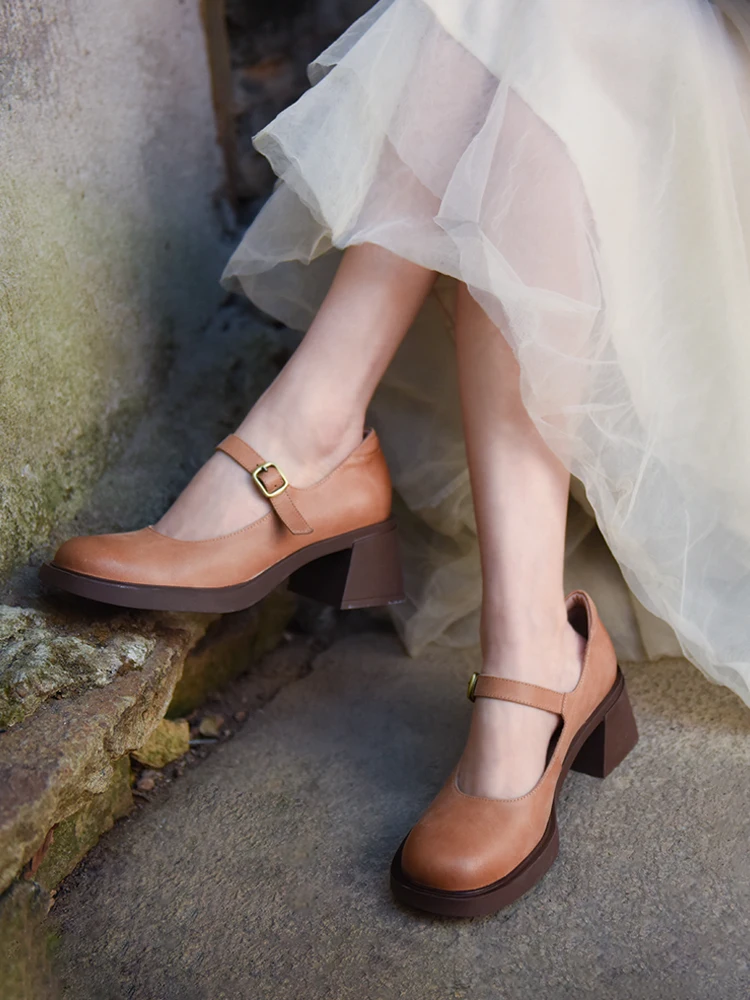 

Туфли Artmu женские на высоком каблуке 6 см, мягкая подошва, ремешок с пряжкой, из натуральной кожи, в стиле ретро, Роскошные, весна 2023